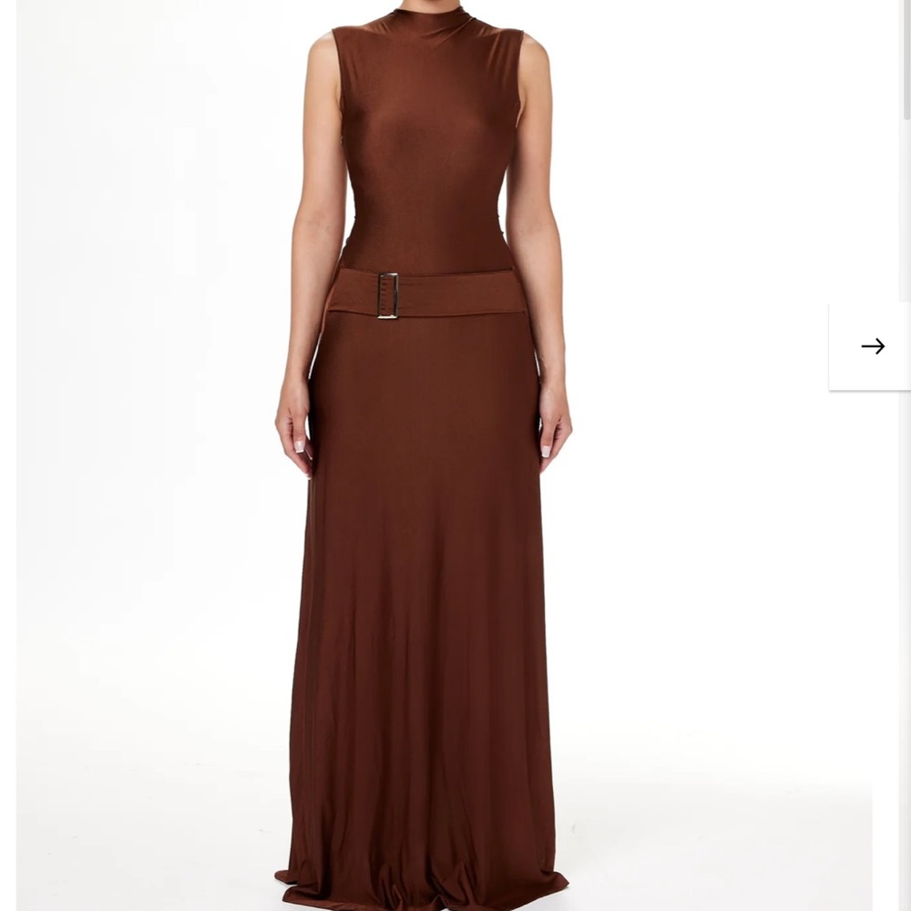 AMY SHEHAB BELTED Brown Maxi Dress